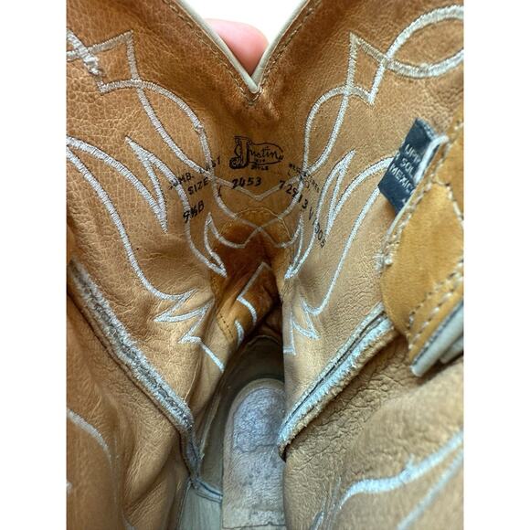 Vintage Justin Classic Cowboy Boots – Tan Leather Embroidered – Women’s 9.5B - Picture 3 of 8